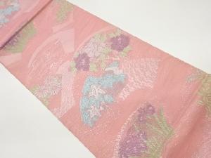 紗 地紙に草花・荒波模様織出し袋帯